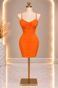 Tangerine V Neck Bandage Dress