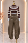 Faux Leather Jogger Pants - Taupe