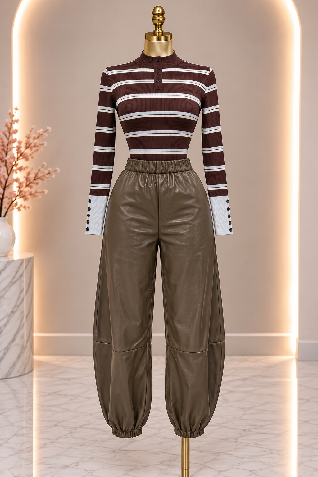 Faux Leather Jogger Pants - Taupe