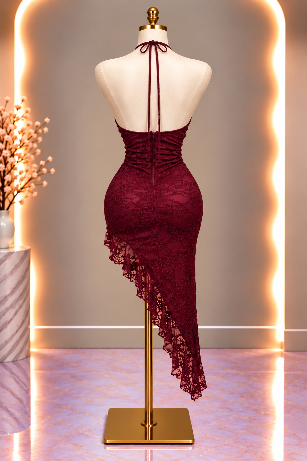 Secret Desire Lace Dress - Burgundy