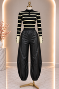 Faux Leather Jogger Pants - Black