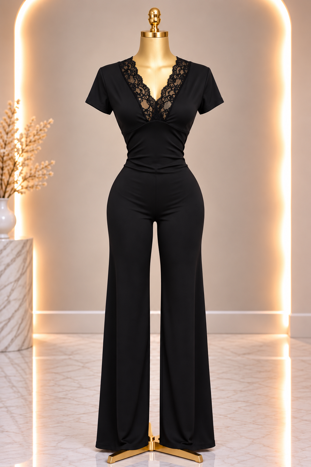 Deep V Neck Jumpsuit One Piece
