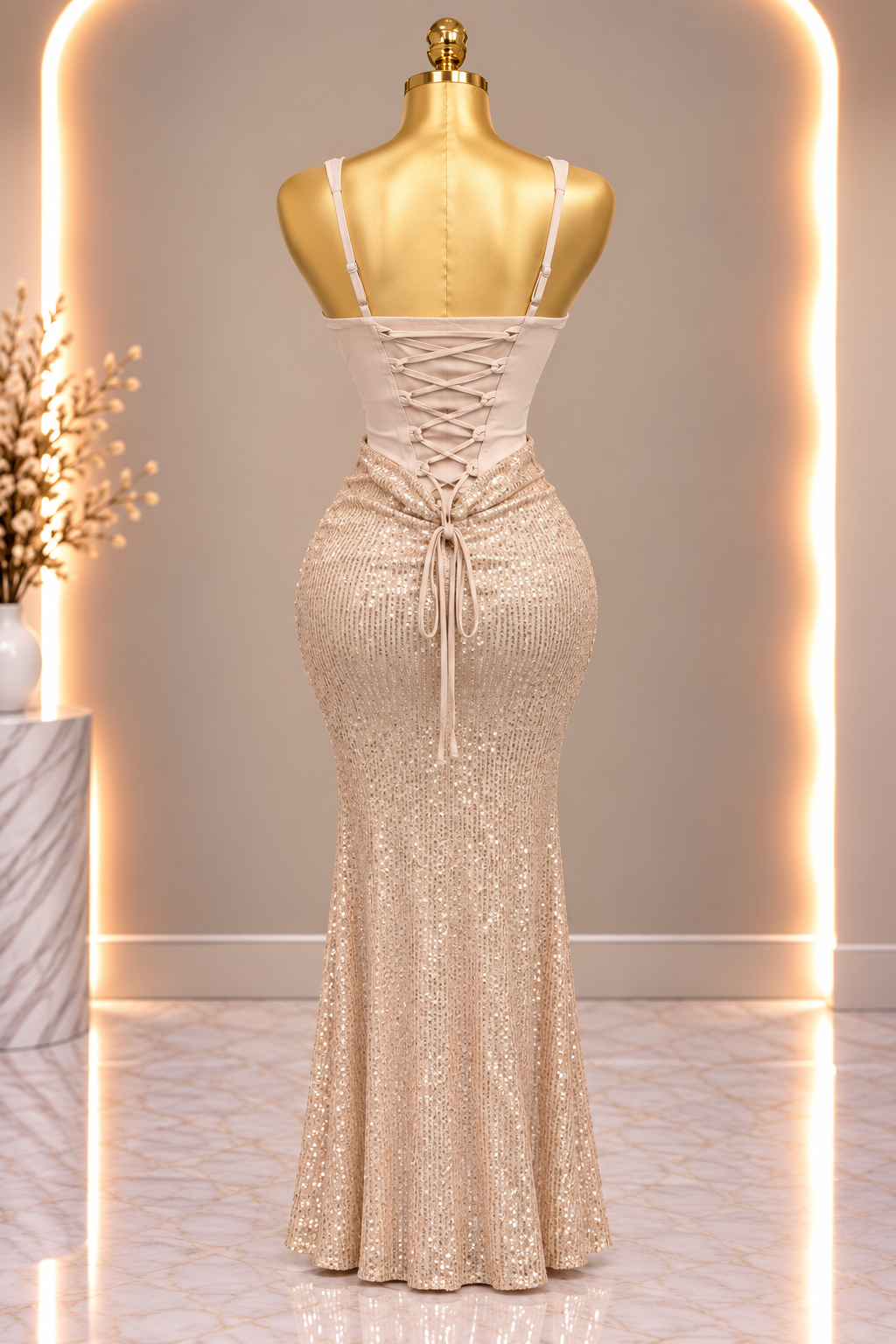 Nude Corset Sequin Dress
