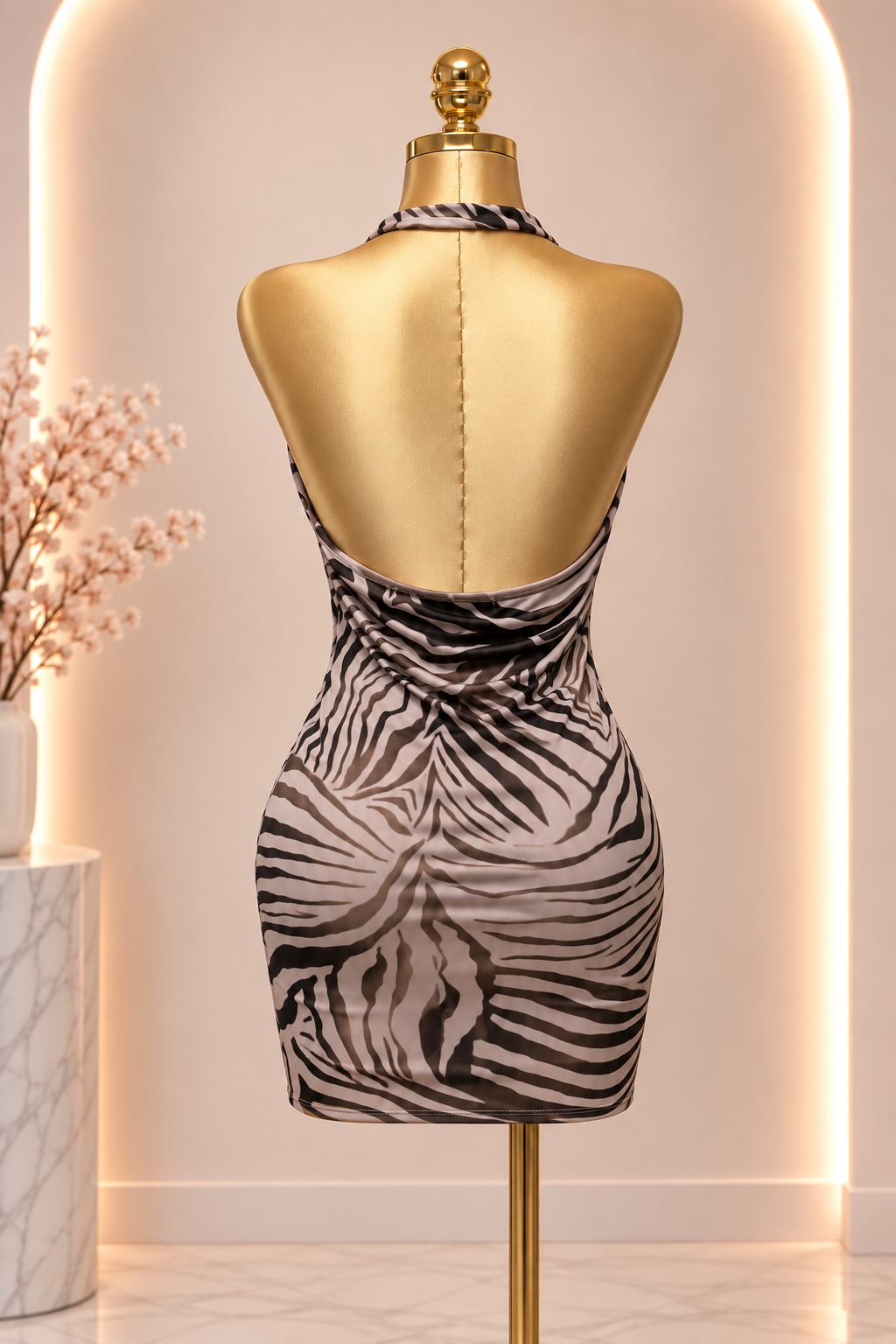 Zebra Halter Mini Dress