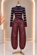 Faux Leather Jogger Pants - Burgundy