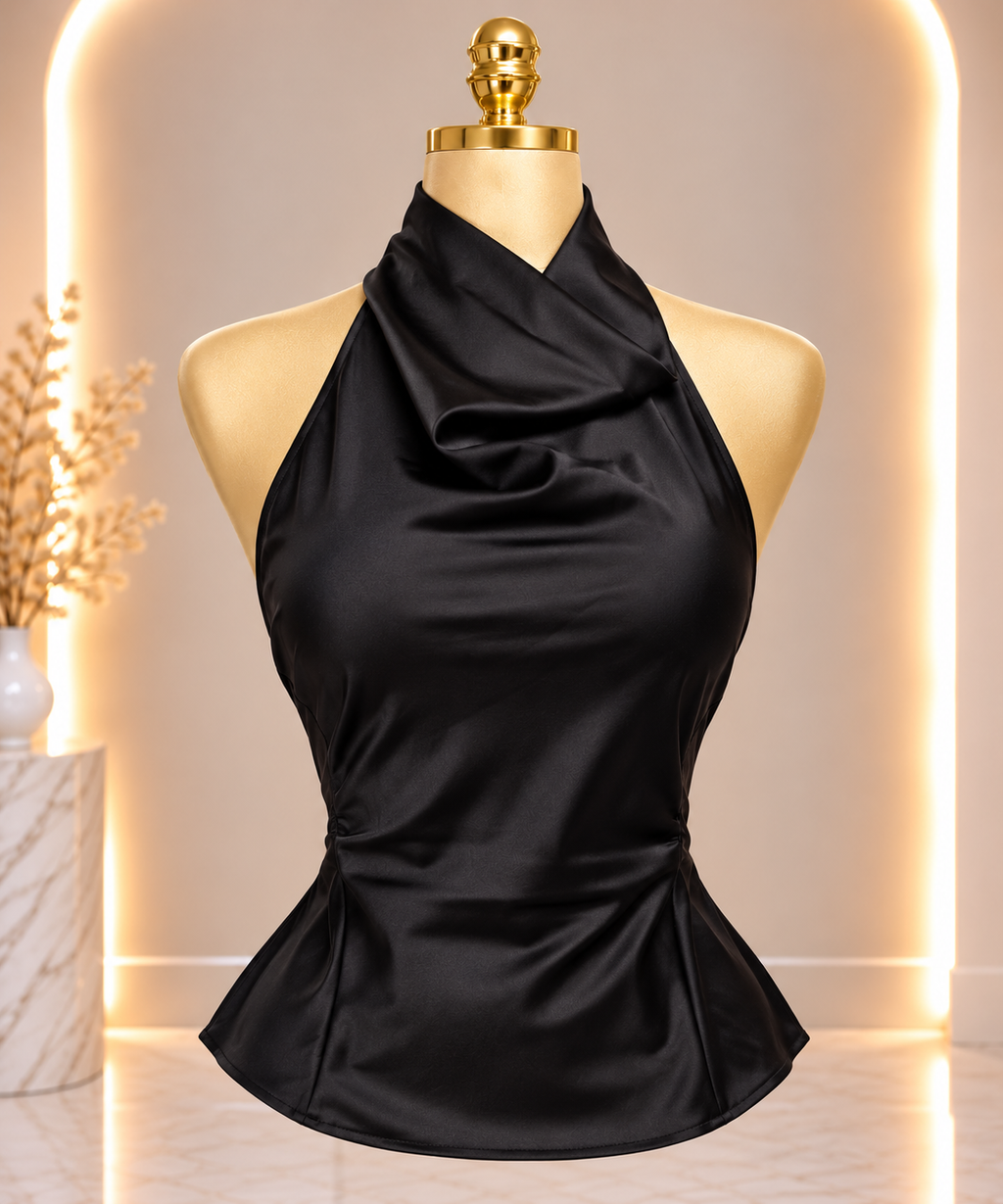 Midnight Luxe Satin Halter Top
