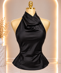 Midnight Luxe Satin Halter Top