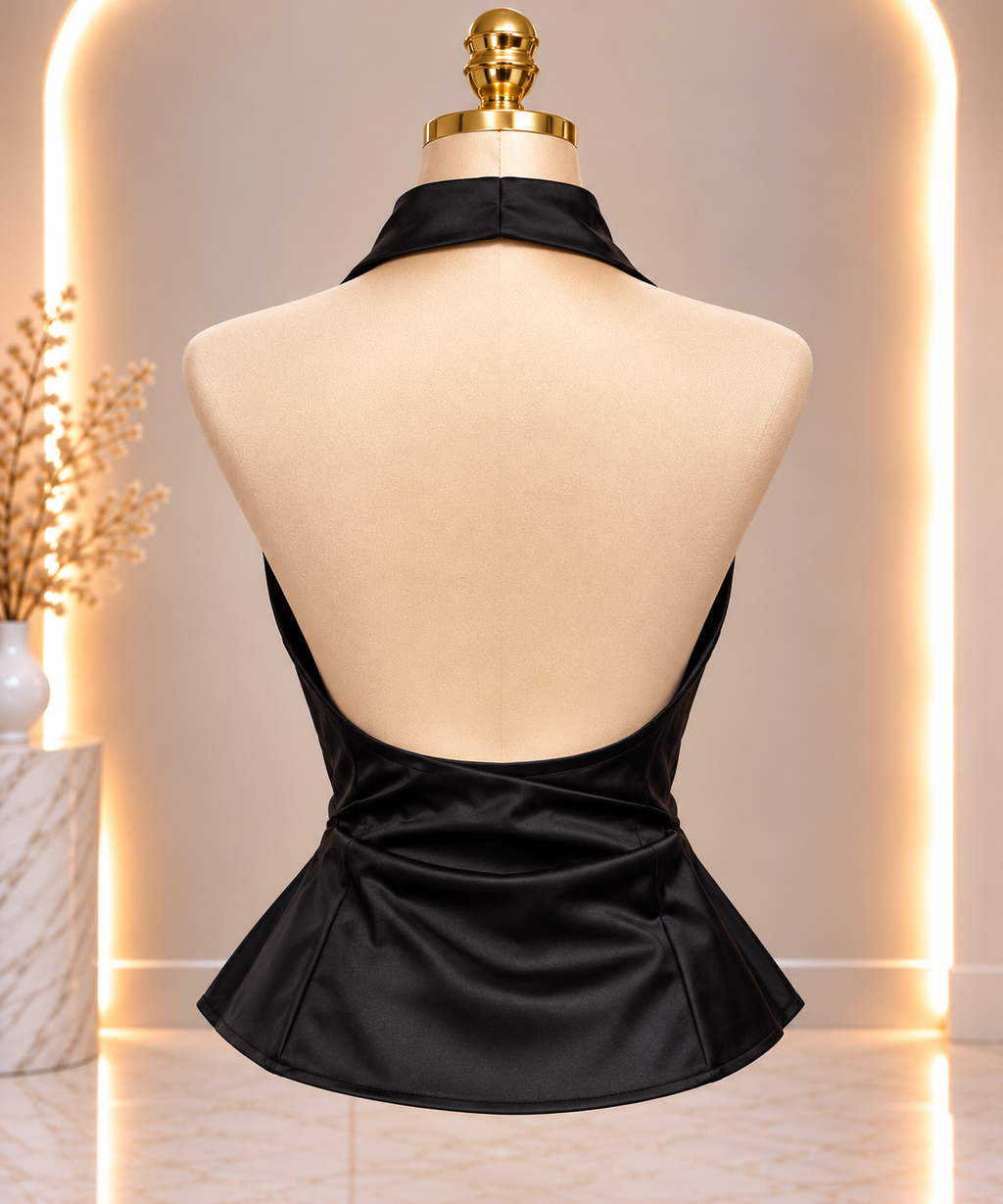 Midnight Luxe Satin Halter Top